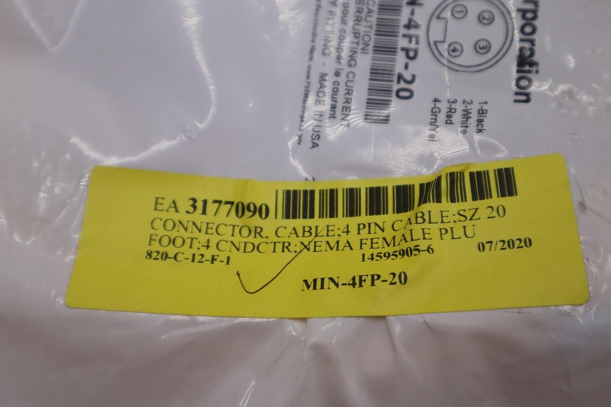 Mencom Corporation MIN-4FP-20 Connector Cable 4 Pin 4 Ft. New Stock #3544