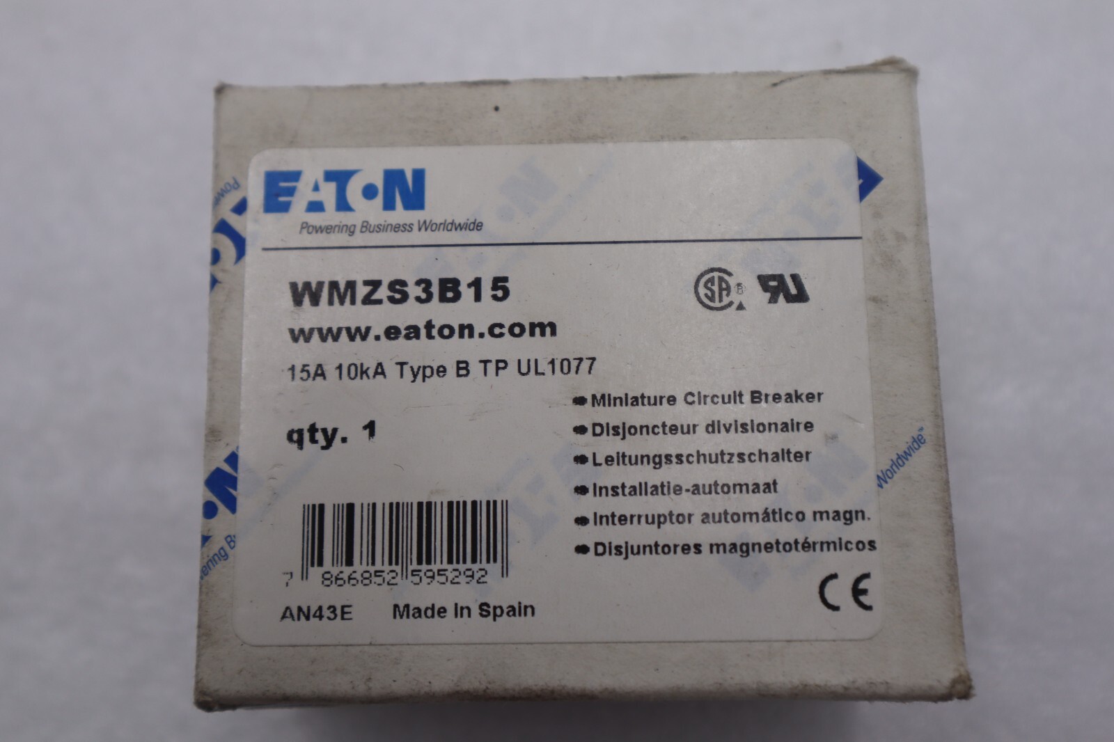 Used EATON WMZS3B15 MINIATURE CIRCUIT BREAKER UL1077 10KA STOCK K-3627