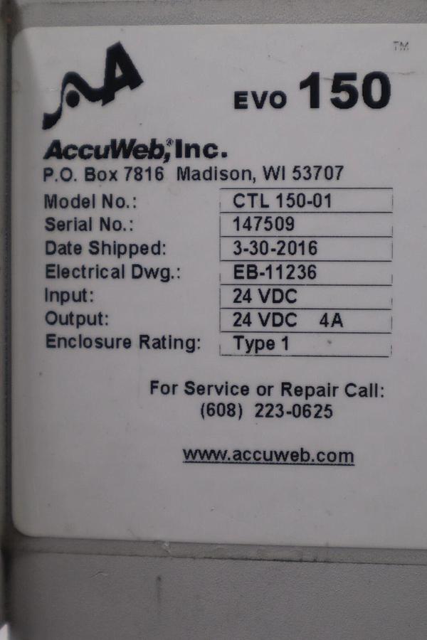Used AccuWeb Inc EVO 150 COMPLETE WEB GUIDE SYSTEM WITH RED LION SCREEN STOCK 5120