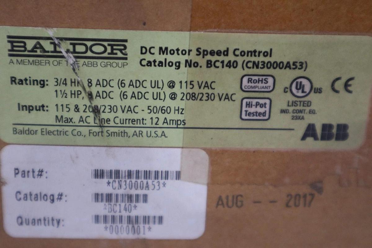 Used BALDOR ELECTRIC BC140 CN3000A53 115/230VAC 16A - STOCK 3111CC
