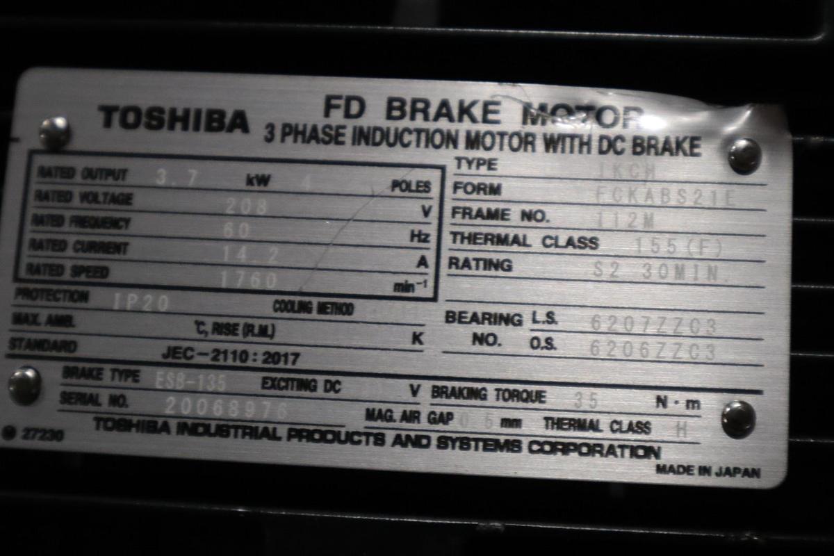NEW TOSHIBA TYPE IKCH FORM FCKABS21E 3.7 KW 4 POLES FD BRAKE MOTOR STOCK HS32