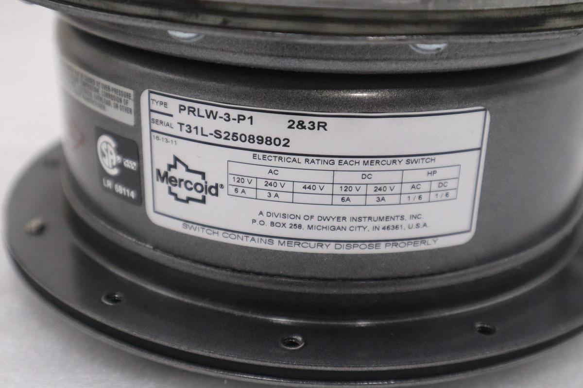 Used DWYER MERCOID CONTROL PRESSURE SWITCH DWYER PRLW-3-P1 / PRLW3P1 (NEW) #5181CC
