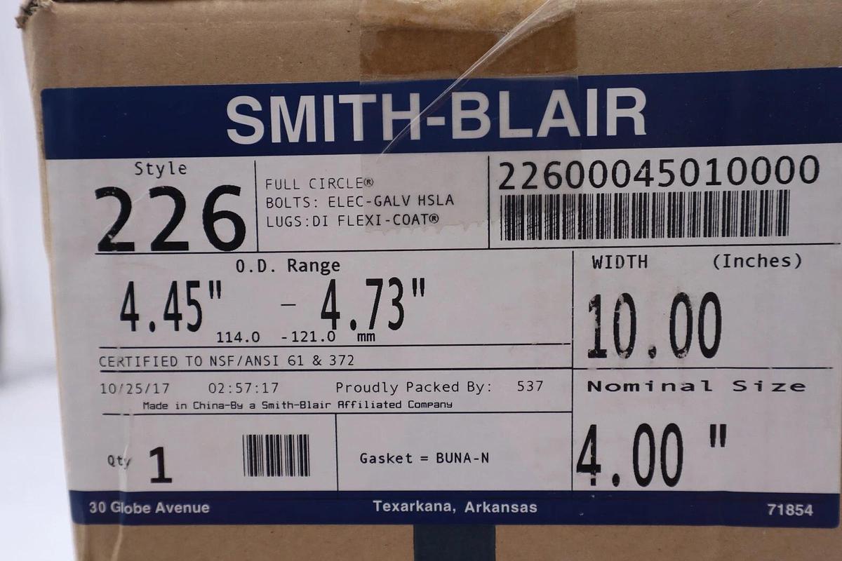 Used Smith-Blair 22600060010001 Repair Clamp WIDTH 10" NOMINAL SIZE 4" STOCK 3105