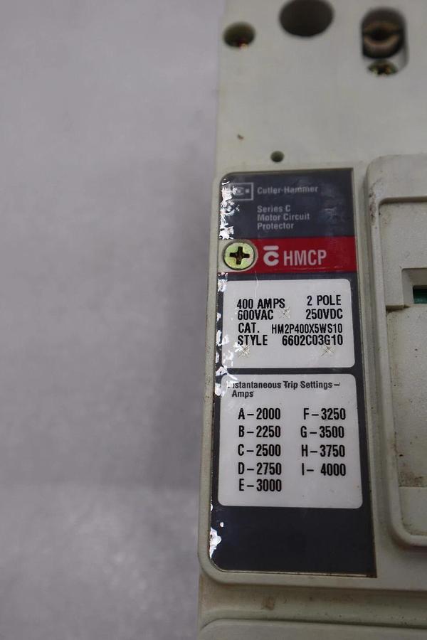 Used CUTLER-HAMMER HM2P400X5WS10 MOTOR CIRCUIT PROTECTOR SERIES C 600VAC STOCK #3224