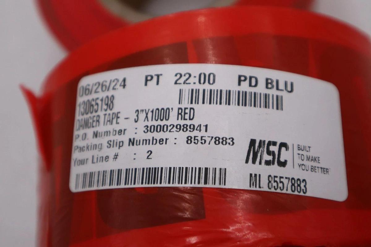 Used LOT OF 2    NEW   Red Danger Tape -3" X 1000'  STOCK H859