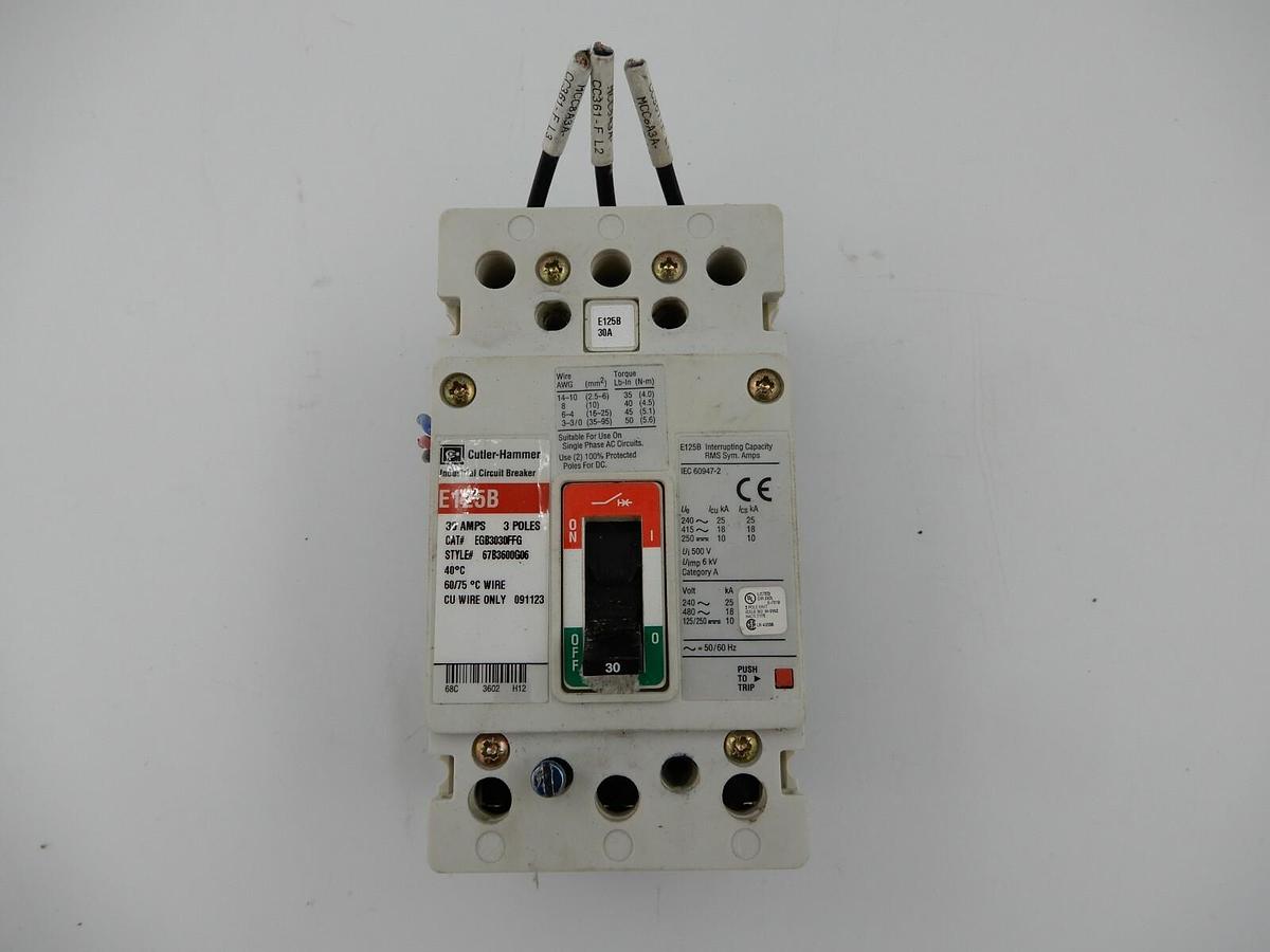 Used CUTLER HAMMER E125B CIRCUIT BREAKER EGB3030FFG STOCK 606