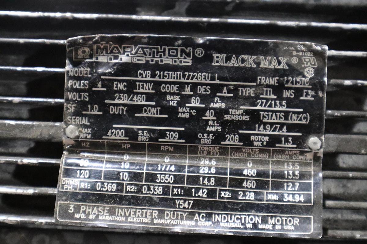 Used Marathon Motor CVB 215THTL7726EU L Inverter Duty AC Induction Motor 10 HP #HP150