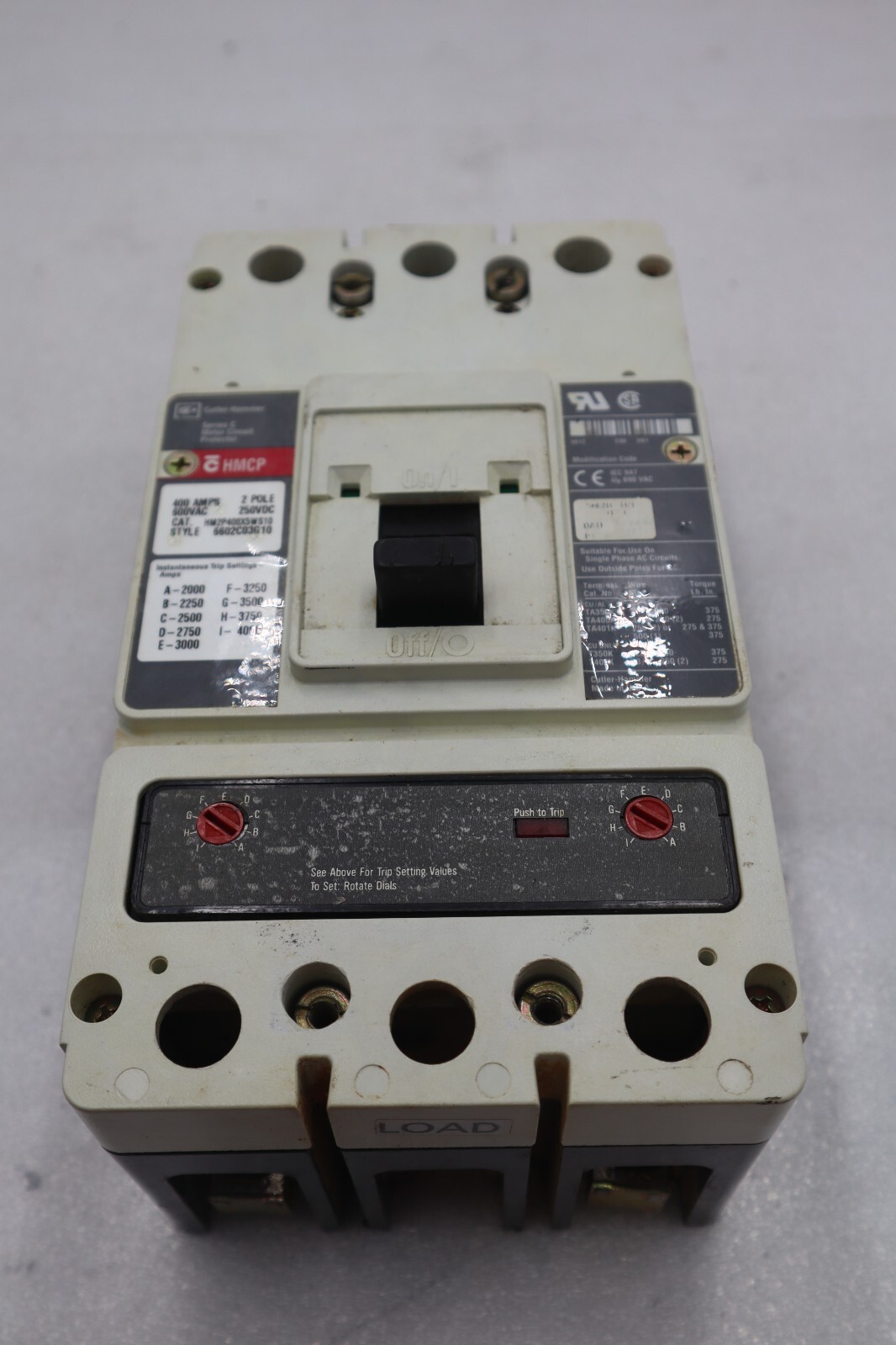 Used CUTLER-HAMMER HM2P400X5WS10 MOTOR CIRCUIT PROTECTOR SERIES C 600VAC STOCK #3224