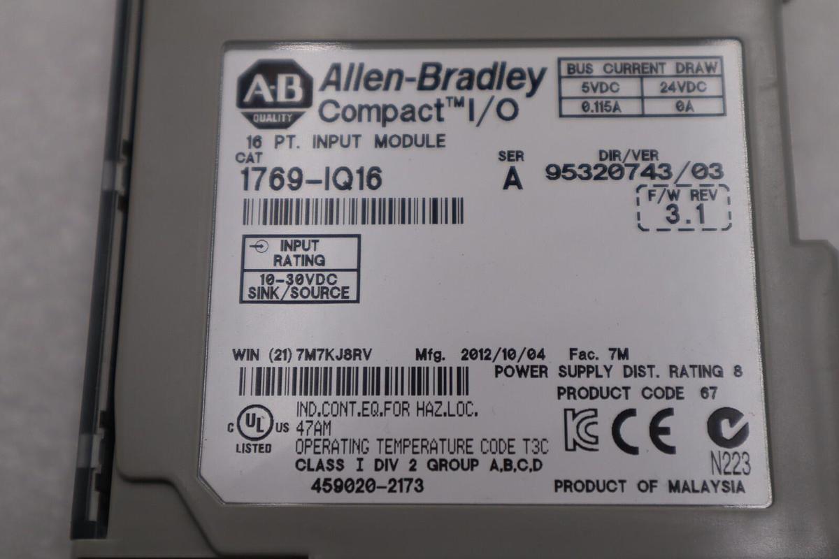 Used ALLEN-BRADLEY 1769-IQ16 SERIES A INPUT MODULE STOCK #K-1567C