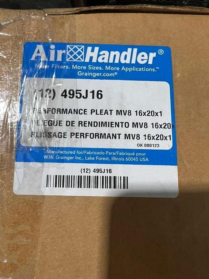 AIR HANDLER 495J16 PK 12 Pleated Air Filter,16x20x1,MERV 8 - STOCK HP171