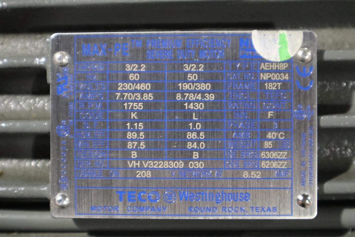 TECO-Westinghouse MAX-PE NP0034 TYPE AEHH8P 182T STOCK HS31