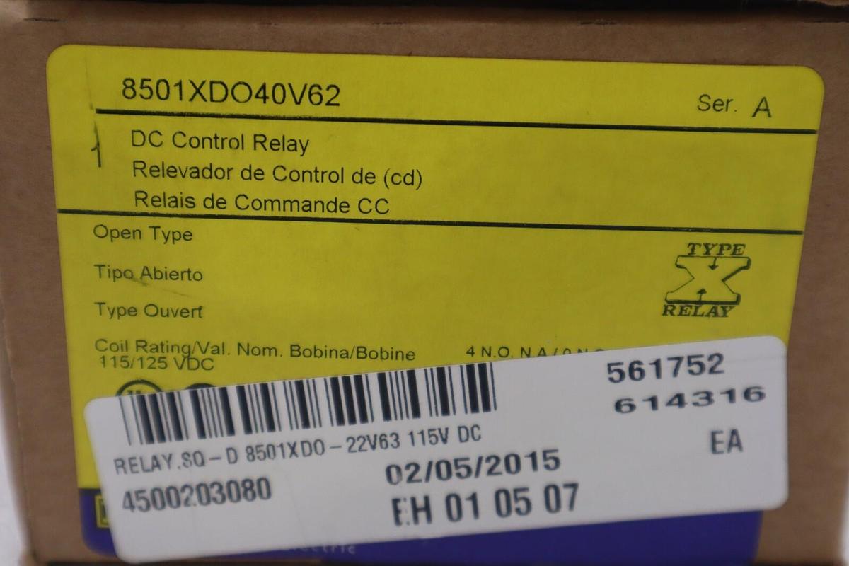 Used NEW OPEN BOX SQUARE D 8501XDO40V62 SER. A 115/125VDC STOCK G354A