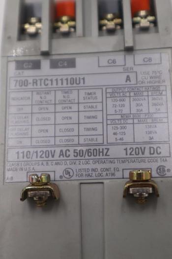 ALLEN BRADLEY 700-RTC11110U1 SER A TYPE RTC SOLID STATE TIMING RELAY #K-3624