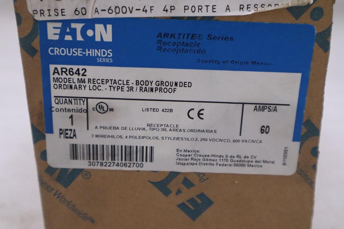Used NEW OPEN BOX Crouse Hinds - AR642 - Eaton Arktite Ar Receptacle STK 2077B
