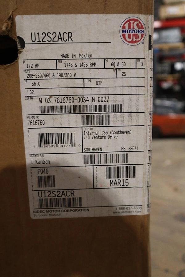 Used US MOTORS U12S2ACR TYPE UTF MOTOR 1/2HP 56C 3PH 1745RPM NEW STOCK H792