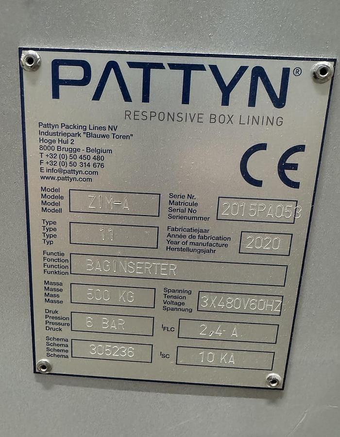 Used PATTYN RESPONSIVE BAG LINING MODEL ZIM-A TYPE 11 BAG INSERTER MANUFACTURED 2020