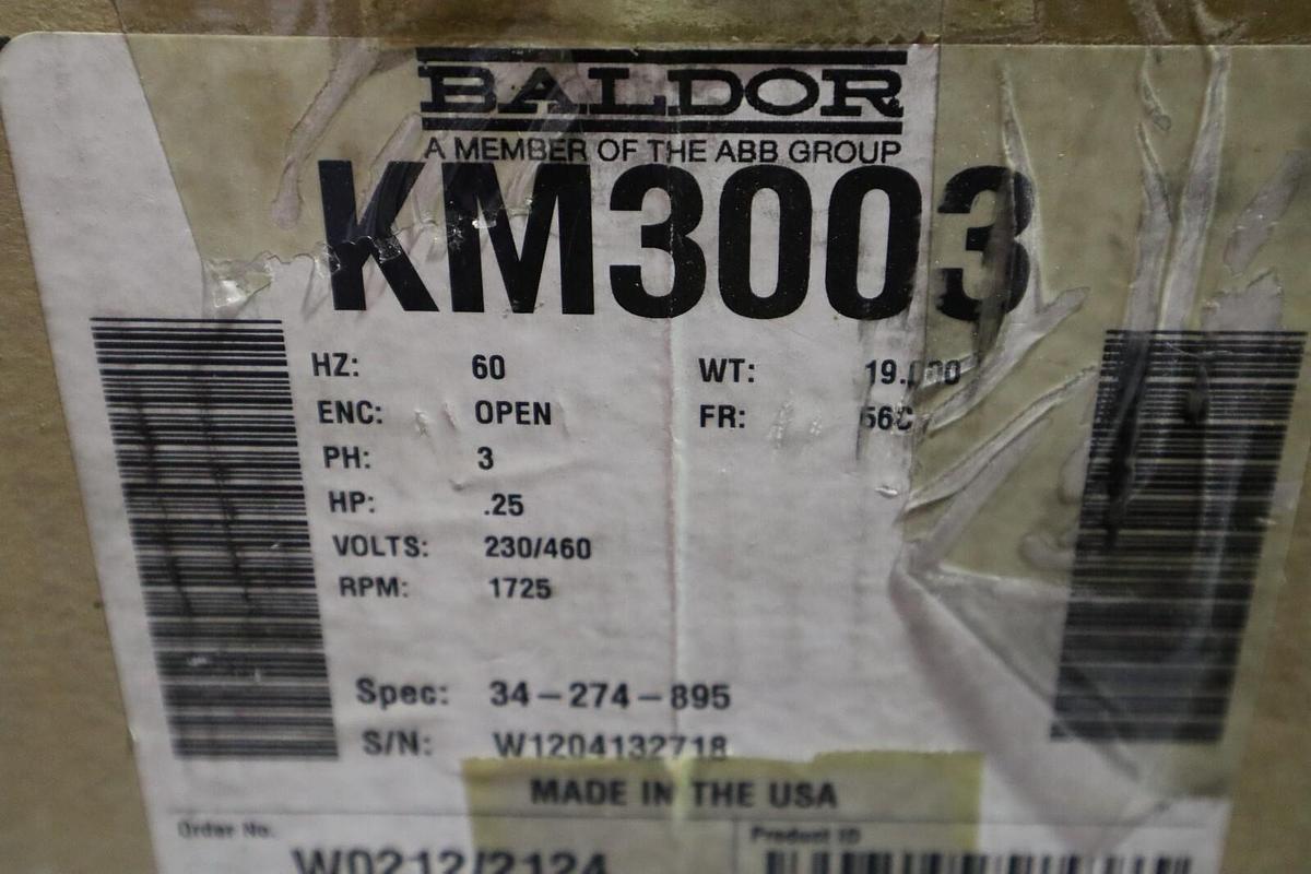 Used NEW OPEN BOX BALDOR KM3003 34-274-895 230/460V 1.3/.65A MOTOR STOCK S-73