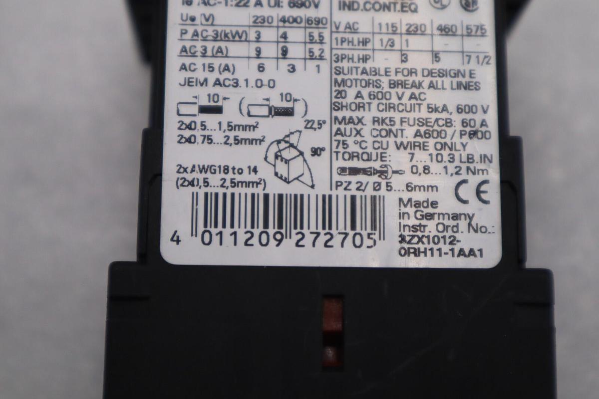 Used LOT OF 4 - SIEMENS 3RT1016-1BB41 CONTACTOR STOCK 5434