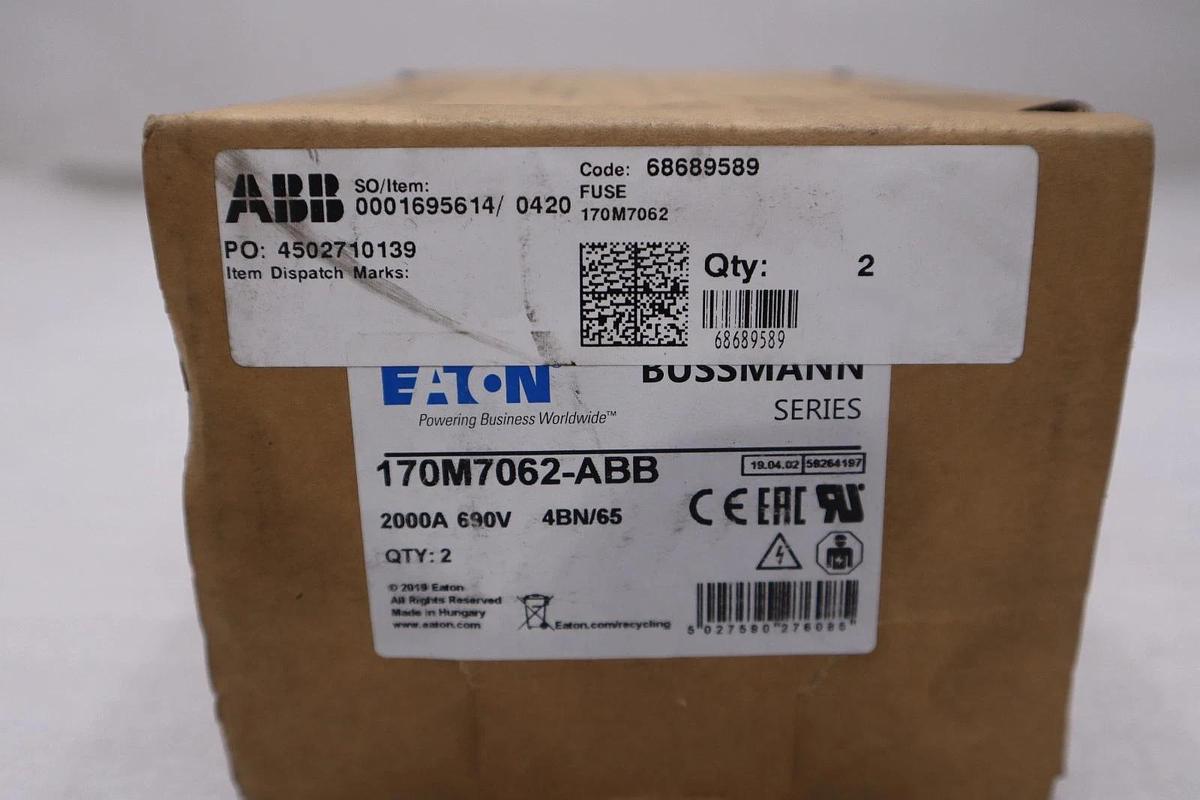 Used EATON CORPORATION 170M7062-ABB FUSE 2000AMPS 690 VOLTS 4BN/65 - STOCK GF221