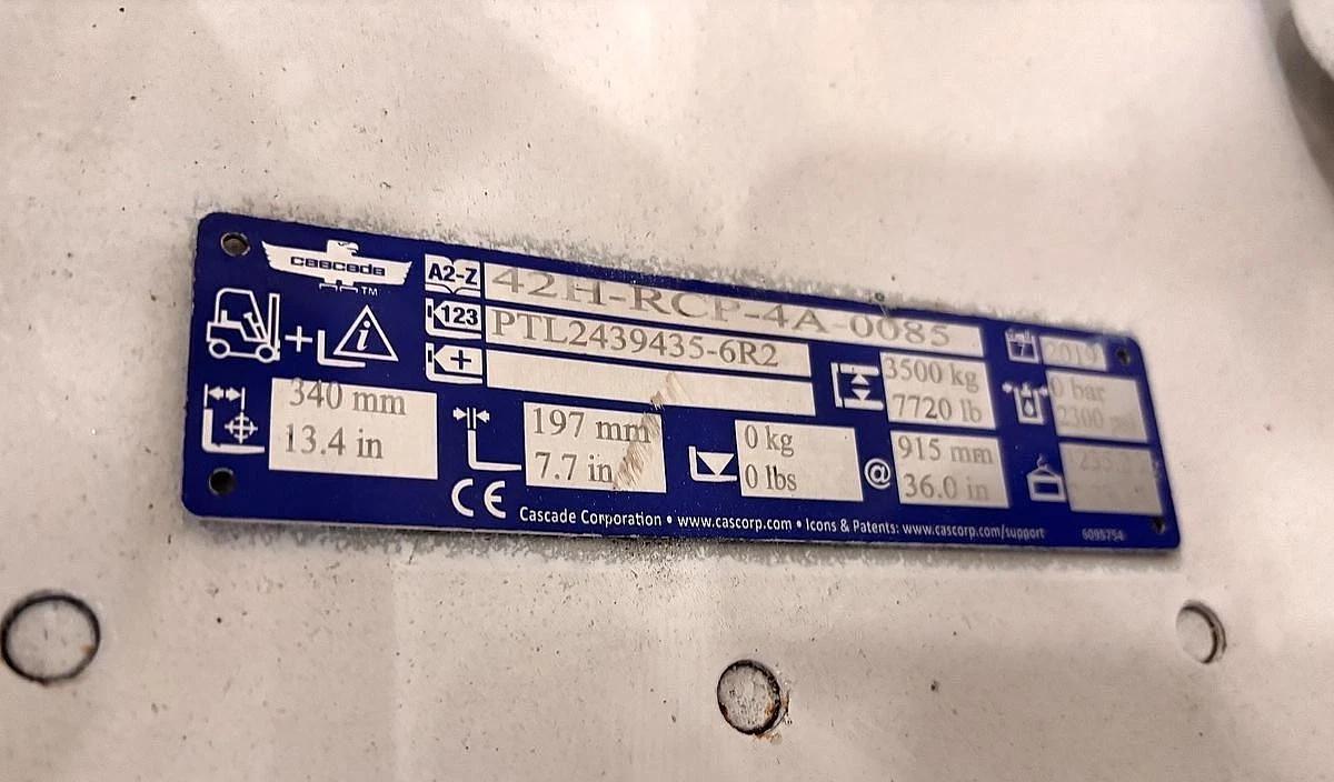 Used 72" CASCADE 42H-RCP-4A-0085 ROLL CLAMP MANUFACTURED 2019