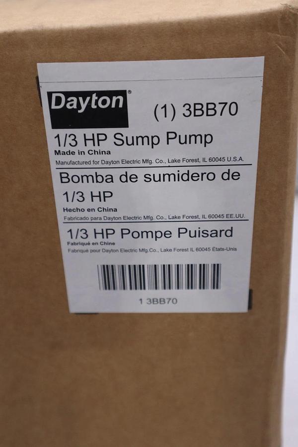 Used DAYTON 3BB70 HP 1/3 Sump Pump Vertical Float - STOCK GF232