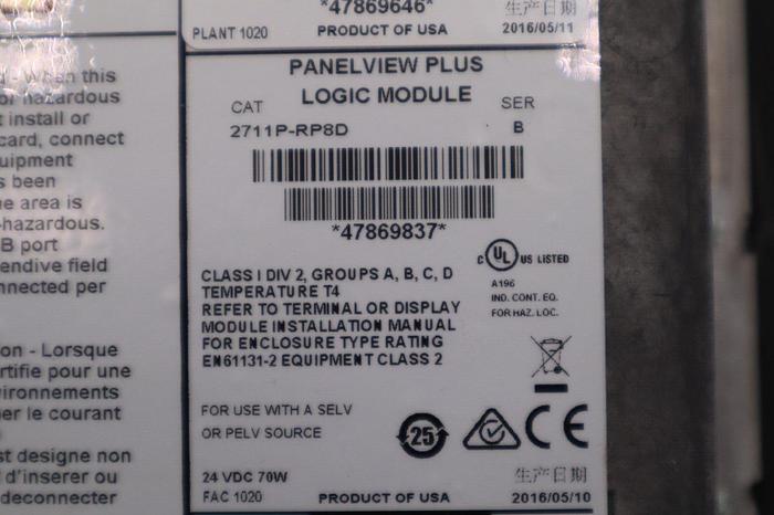 Used 2711P-T7C4D8 Allen Bradley PanelView Plus 700 Color/Touch Screen #5678