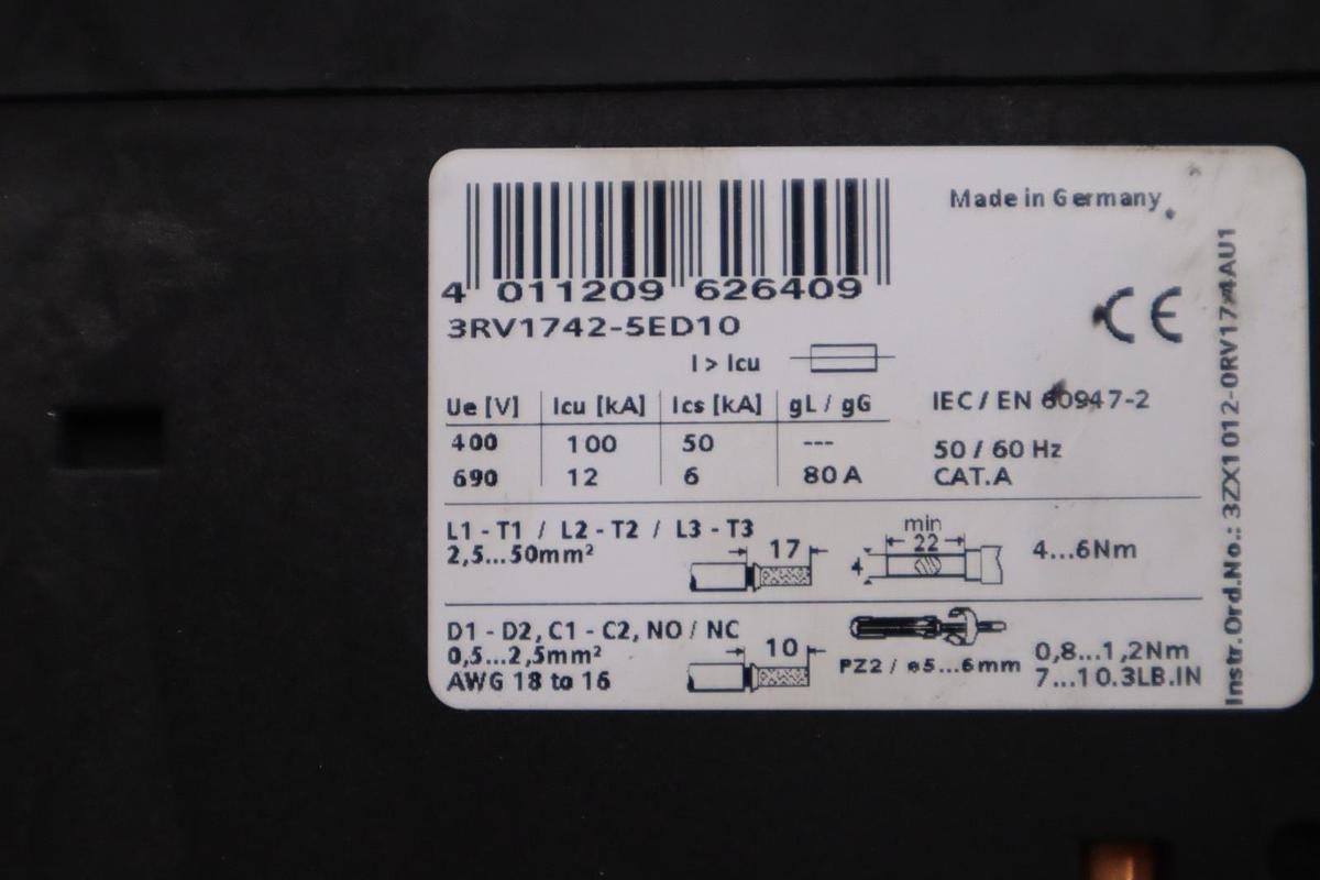 Used Siemens 3RV1742-5ED10 Circuit Breaker 30AMP STOCK H1831