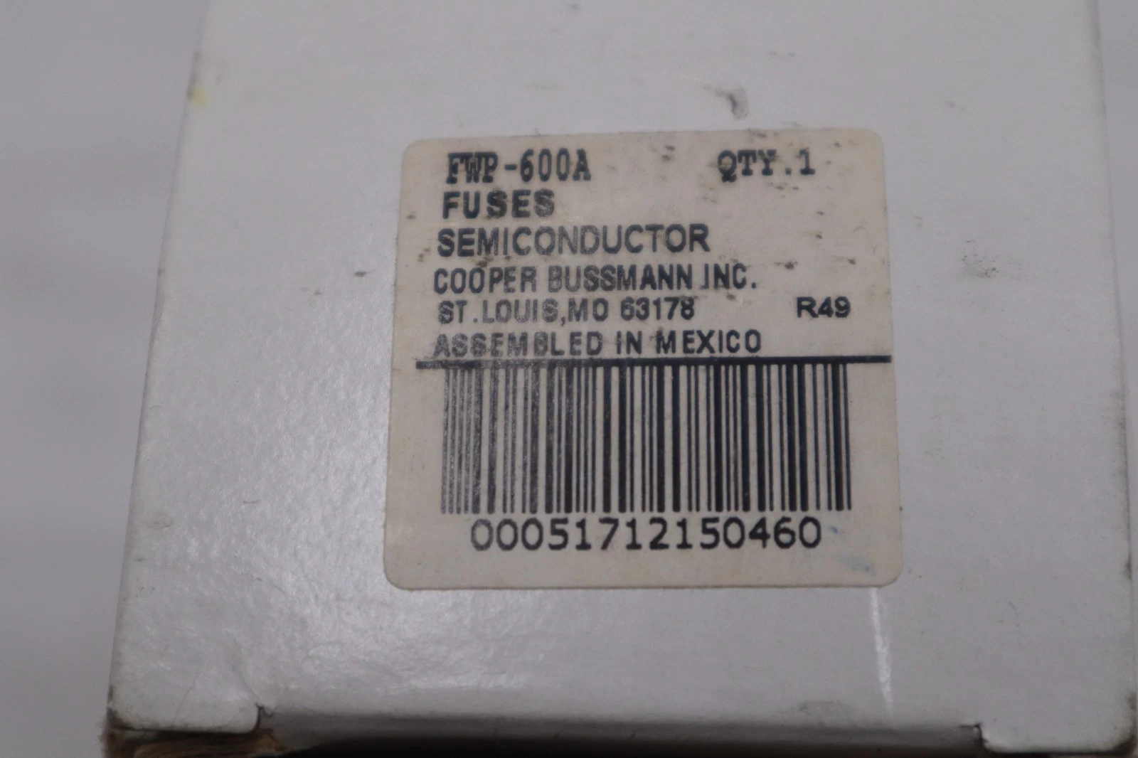 Used COOPER BUSSMANN FWP-600A SEMICONDUCTOR FUSE - STOCK GF308A