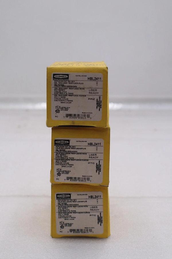 Hubbell HBL2411 3 Pole Wire Grounding 20A 125/250 V Twist Lock Plug #K-2206