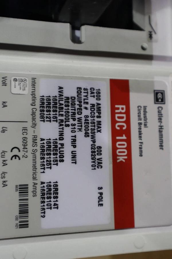 Used NEW CUTLER HAMMER EATON RDC816T88WP02SS29Y01 / RDC 100K BREAKER STOCK 2306