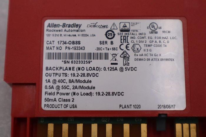 Used Allen-Bradley 1734-OB8S Safety Output Module STOCK 5830