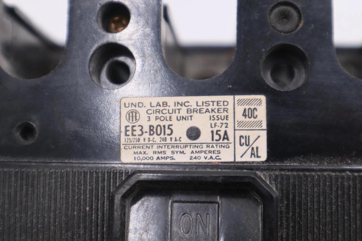 Used ITE CIRCUIT BREAKER EE3B015 15 AMP 3 POLE 240 VAC 125/250 VDC STOCK B-626