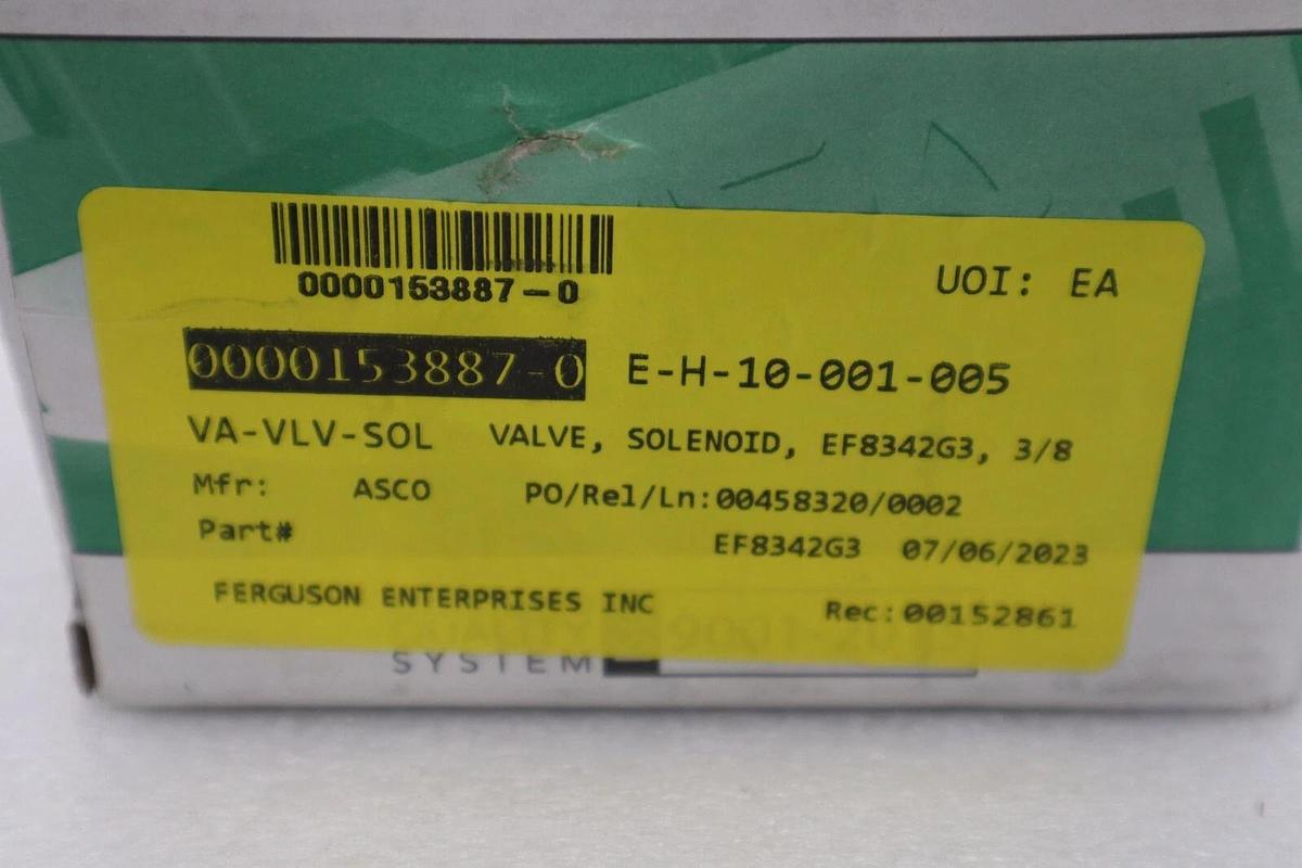 Used NEW Asco EF8342G003 120V Brass Solenoid Valve Universal 3/8" NPT STOCK G564