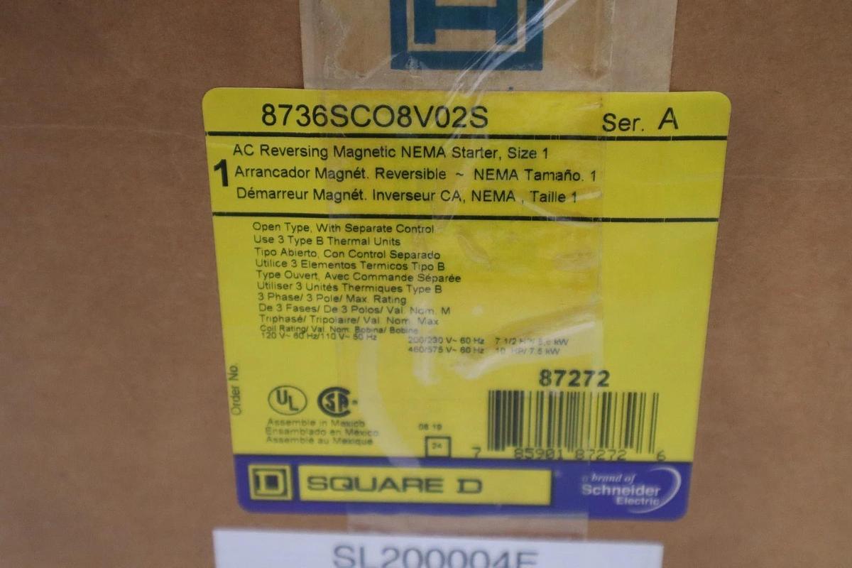 NEW OPEN BOX SQUARE D 8736SCO8V02S 600V REVERSING STARTER STOCK K455B