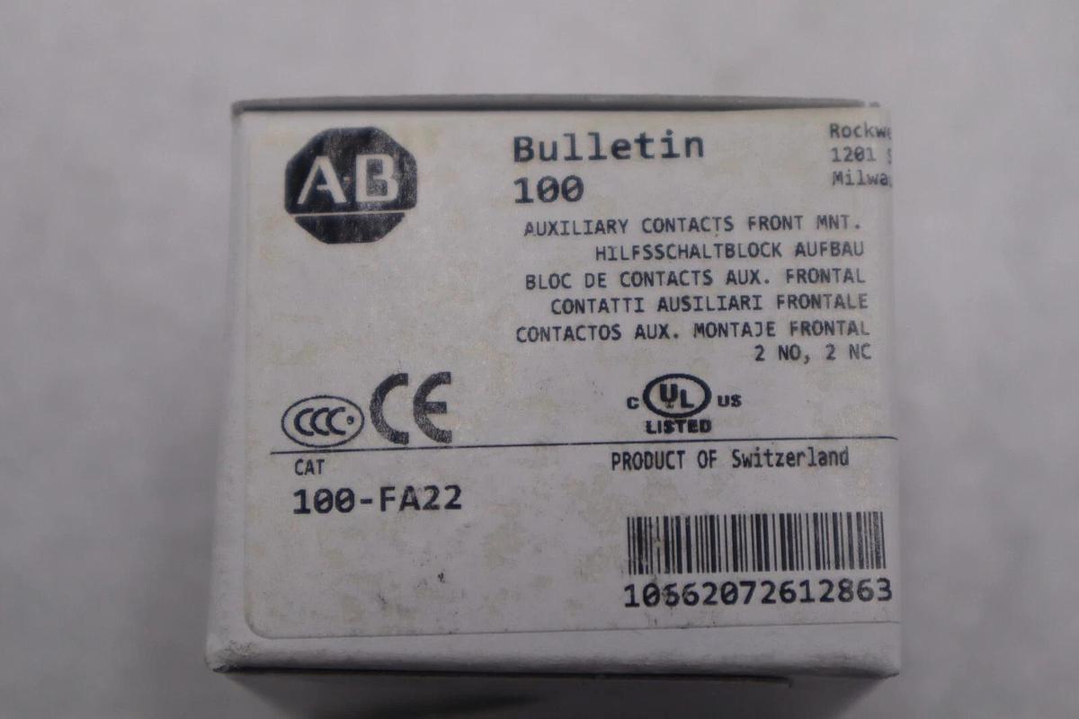 New OPEN BOX Allen-Bradley 100-FA22 Auxiliary Contact STOCK K-3406