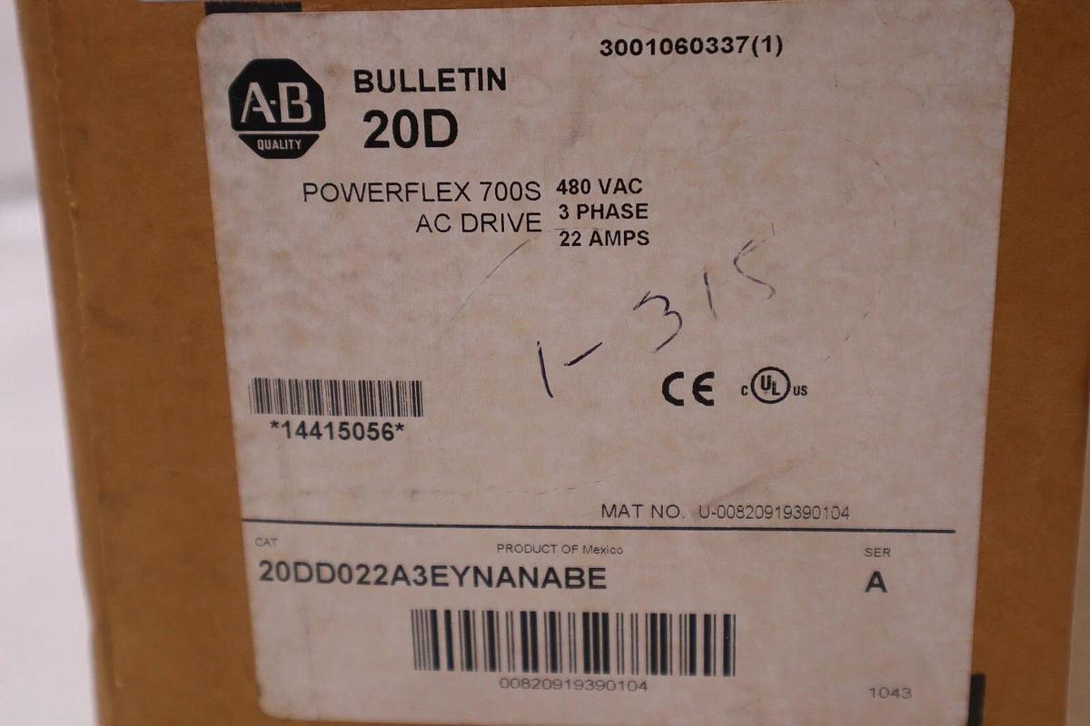 Used ALLEN BRADLEY 20DD022A3EYNANABE Ser. A POWERFLEX 700S DRIVE 480V 15 HP STK 3517