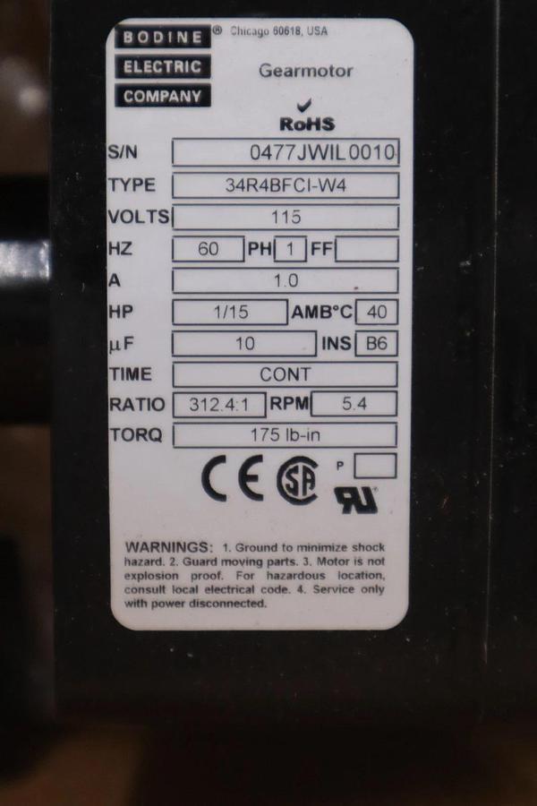 Used BODINE ELECTRIC 0477 / 0477JWIL0010 GEARMOTOR - STOCK GF1354