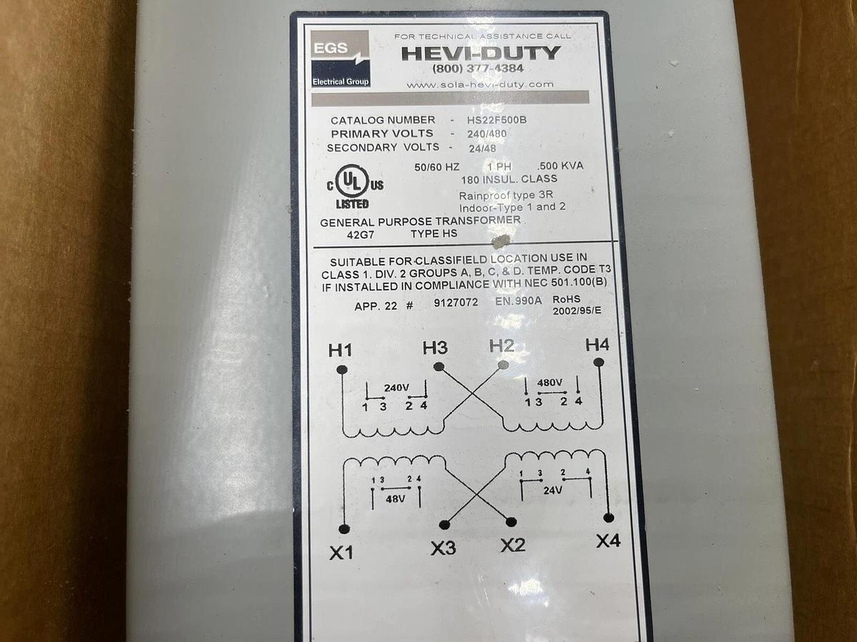 Used EGS Hevi Duty HS22F500B Control Transformer 500 VA .500 KVA STOCK 1488