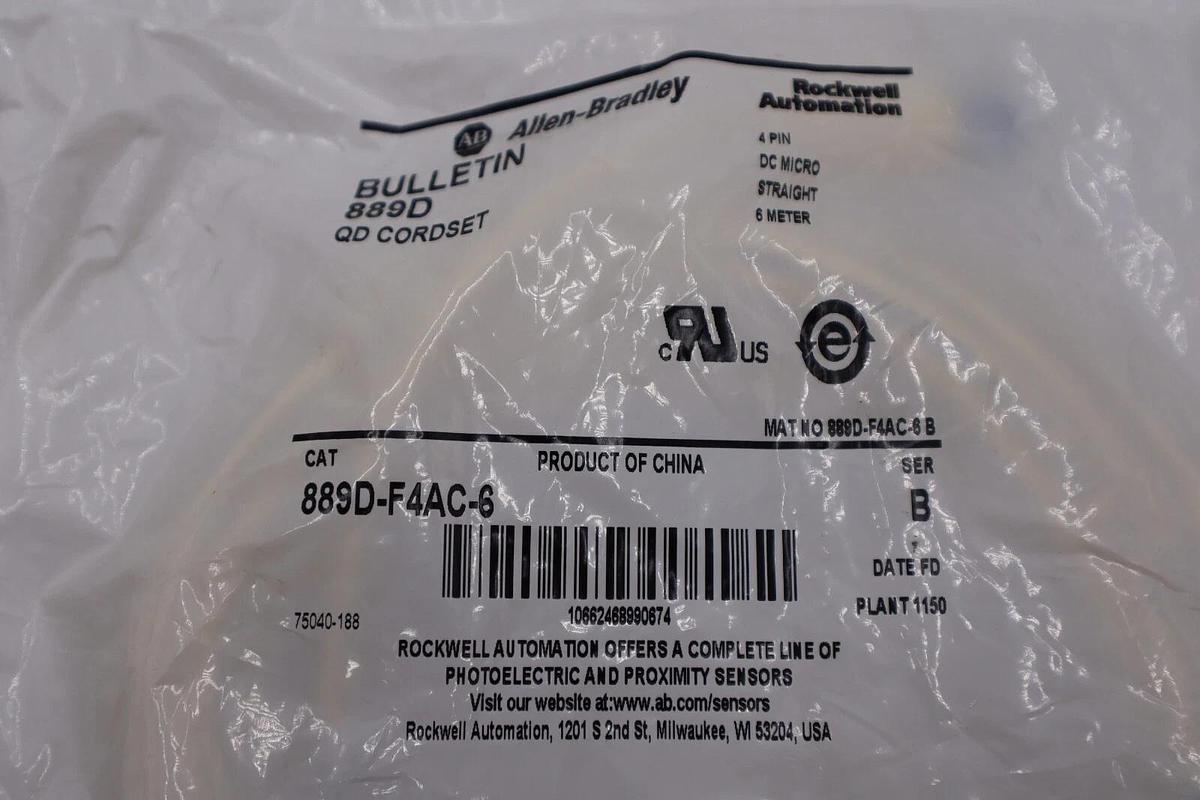 Used NEW Allen-Bradley 889D-F4AC-6 Cordset 4Pin Straight 6m DC Micro STK H1017