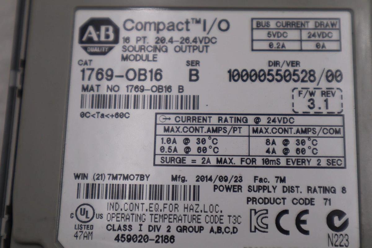 Used ALLEN BRADLEY 1769-OB16 SERIES B OUTPUT MODULE #K-2577-B