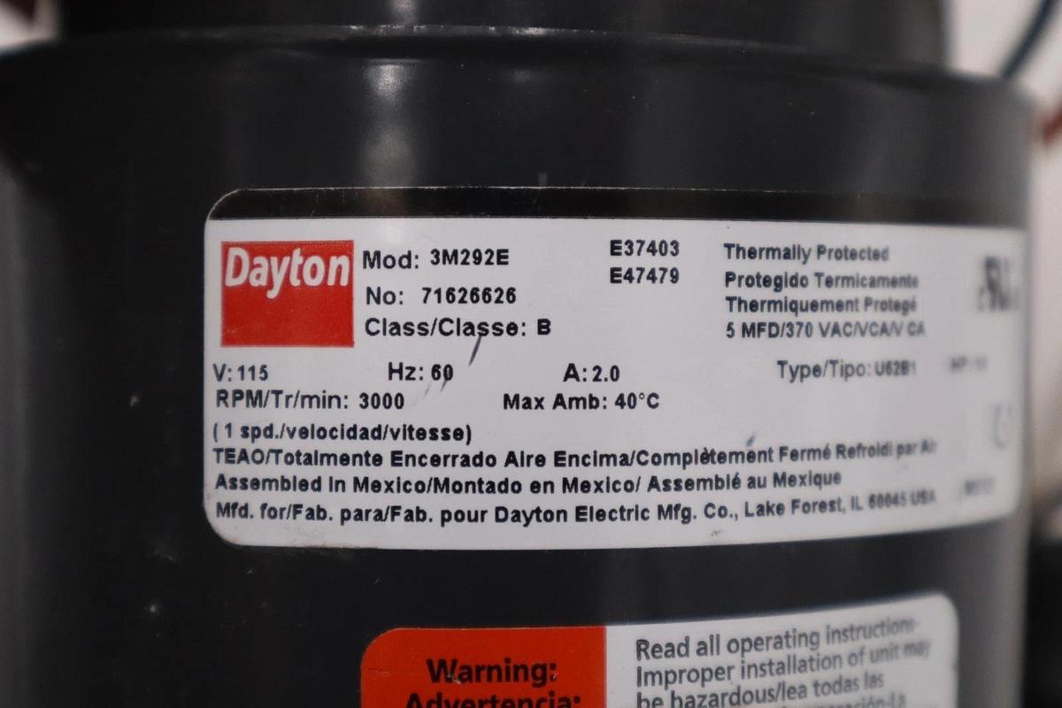 Used NEW DAYTON 3M292E TYPE PSC RPM 3000 1/8 HP 115V 60 Hz 1 PH STOCK H1146
