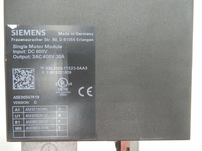 Used SIEMENS SINAMICS 6SL31201TE230AA3 SINGLE MOTOR MODULE STOCK 701