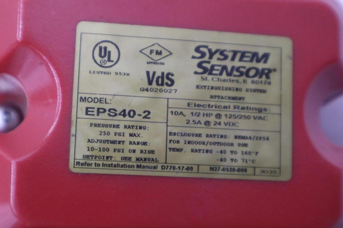 Used SYSTEM SENSOR EPS40-2 SUPERVISORY PRESSURE SWITCH STOCK 5204CC