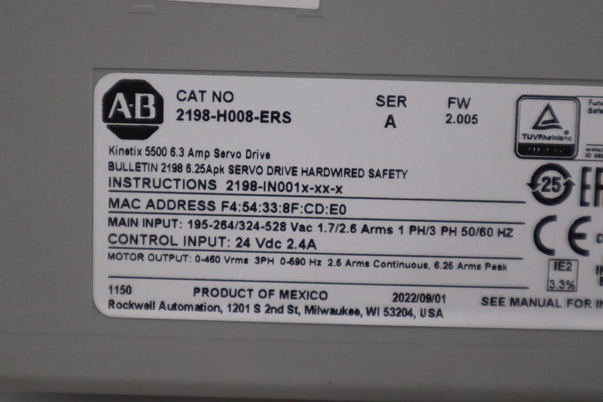 Used ALLEN BRADLEY 2198-H008-ERS / 2198H008ERS (USED) STOCK H1606