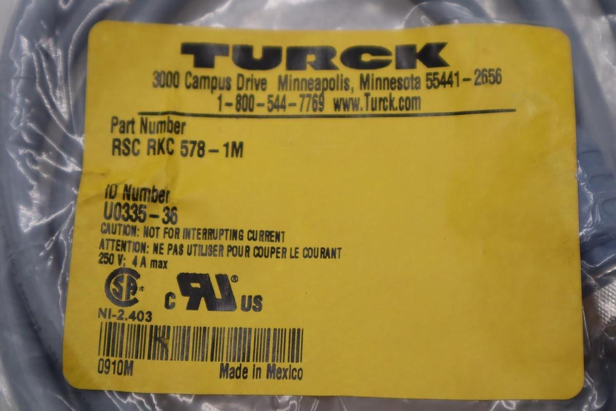 TURCK U0335-36 NETWORK EUROFAST CABLES RSC-RKC-578-1M STOCK K-3922