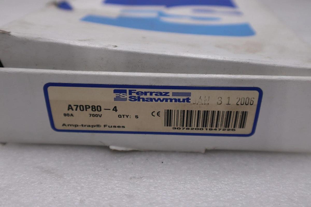 NEW BOX OF 5 FERRAZ SHAWMUT 80A 700V SEMICONDUCTOR FUSE A70P80-4 STOCK GF-633