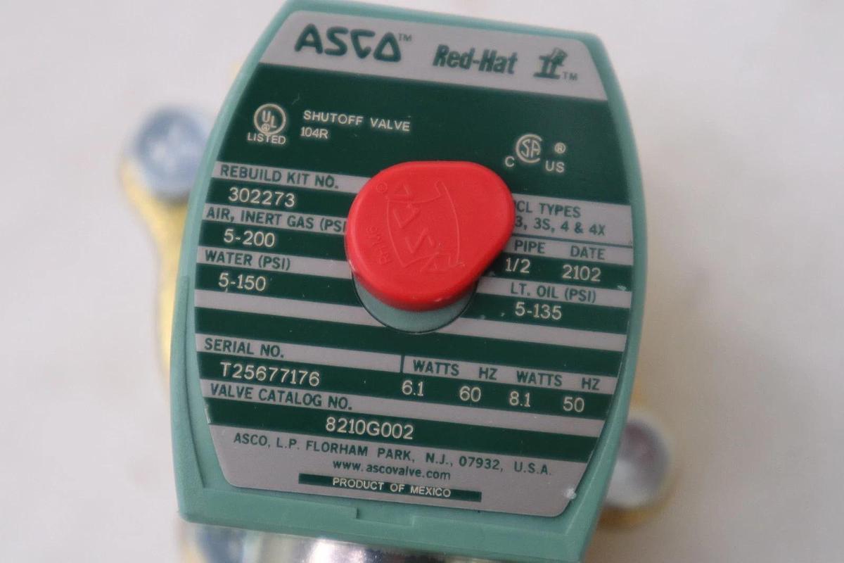 NEW OPEN BOX Asco Redhat soleniod valve 8210G002 pipe 1/2 120V coil STK GF525A