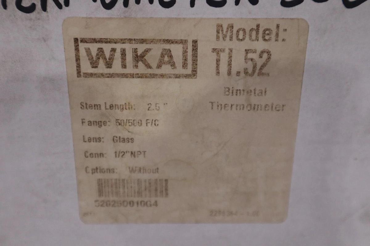 Used WIKA TI.52 BIMETAL THERMOMETER STEM 2.5" RANGE 50/500 F/C CONN 1/2"NPT - GF263