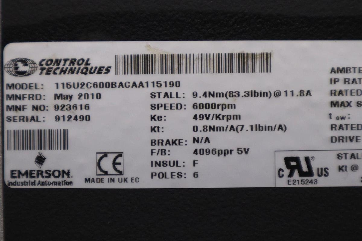 Used NEW CONTROL TECHNIQUES Emerson Servo Motor 115U2C600BACAA115190 STOCK 2551-C