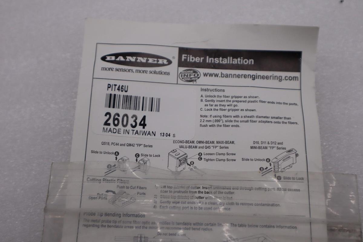 BANNER ENGINEERING PIT46U 26034B FIBER OPTIC SENSOR STOCK H1244A